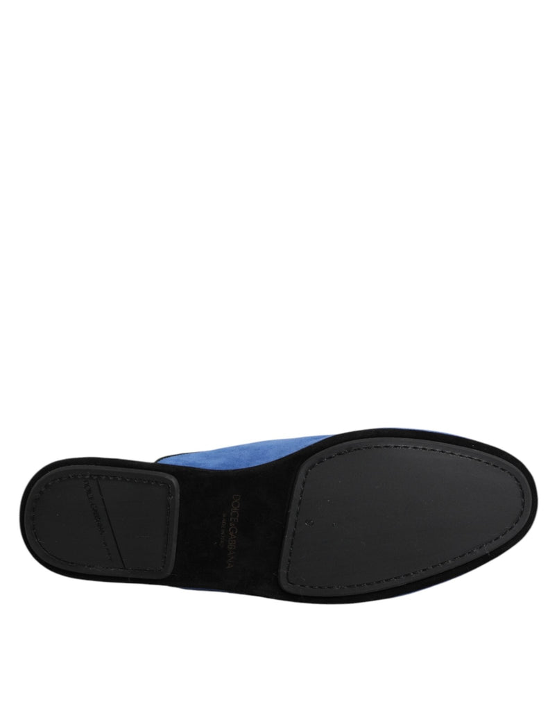 Dolce & Gabbana Blue Suede Capra Slides Flat Slipper Shoes - Beyzy Store - Dolce & Gabbana