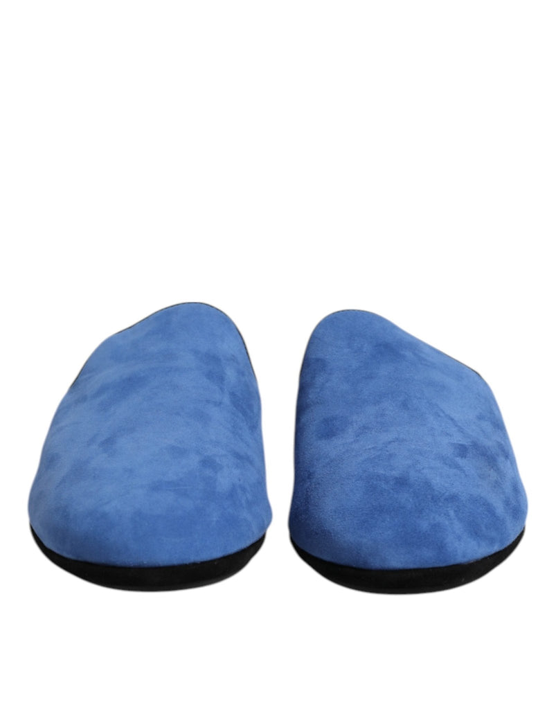 Dolce & Gabbana Blue Suede Capra Slides Flat Slipper Shoes - Beyzy Store - Dolce & Gabbana