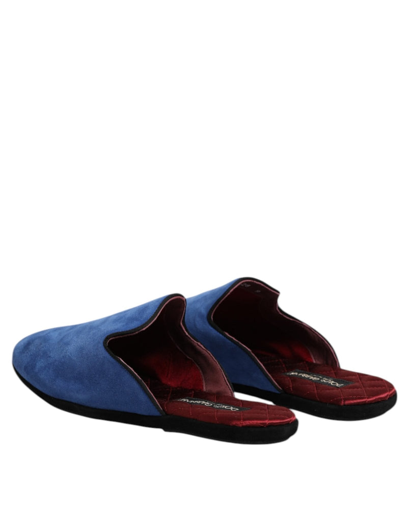 Dolce & Gabbana Blue Suede Capra Slides Flat Slipper Shoes - Beyzy Store - Dolce & Gabbana