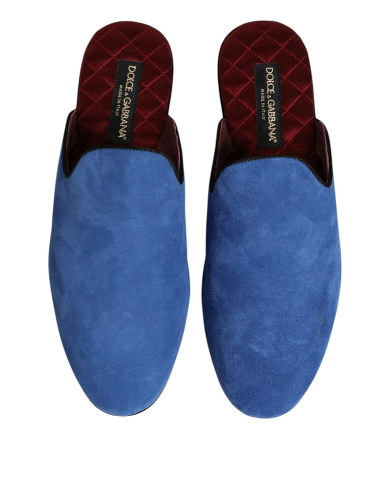 Dolce & Gabbana Blue Suede Capra Slides Flat Slipper Shoes - Beyzy Store - Dolce & Gabbana
