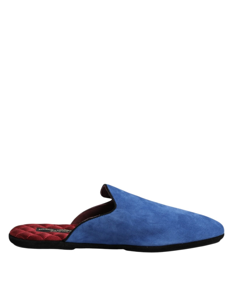 Dolce & Gabbana Blue Suede Capra Slides Flat Slipper Shoes - Beyzy Store - Dolce & Gabbana