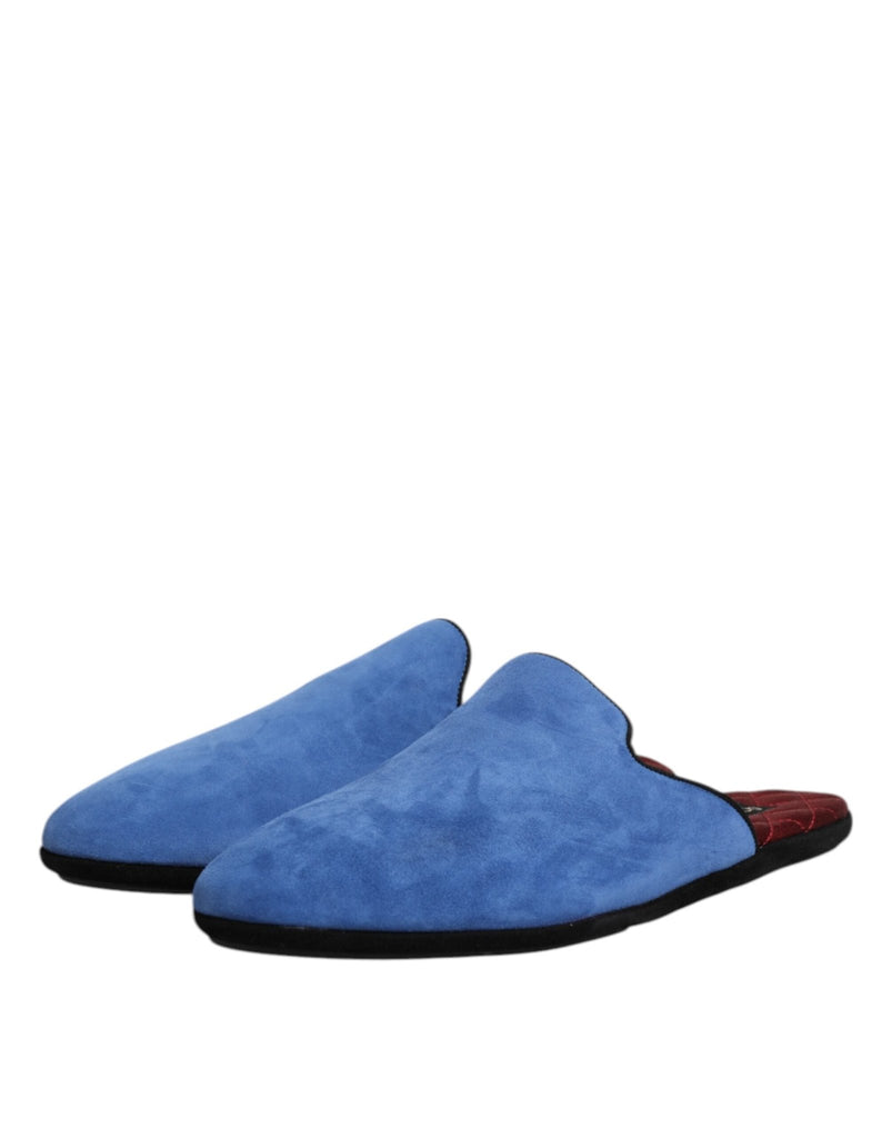Dolce & Gabbana Blue Suede Capra Slides Flat Slipper Shoes - Beyzy Store - Dolce & Gabbana