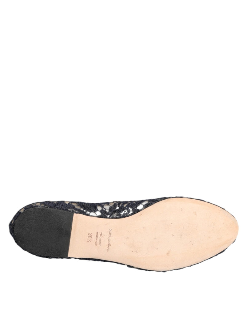 Dolce & Gabbana Blue Taormina Lace Crystals Flats Shoes - Beyzy Store - Dolce & Gabbana