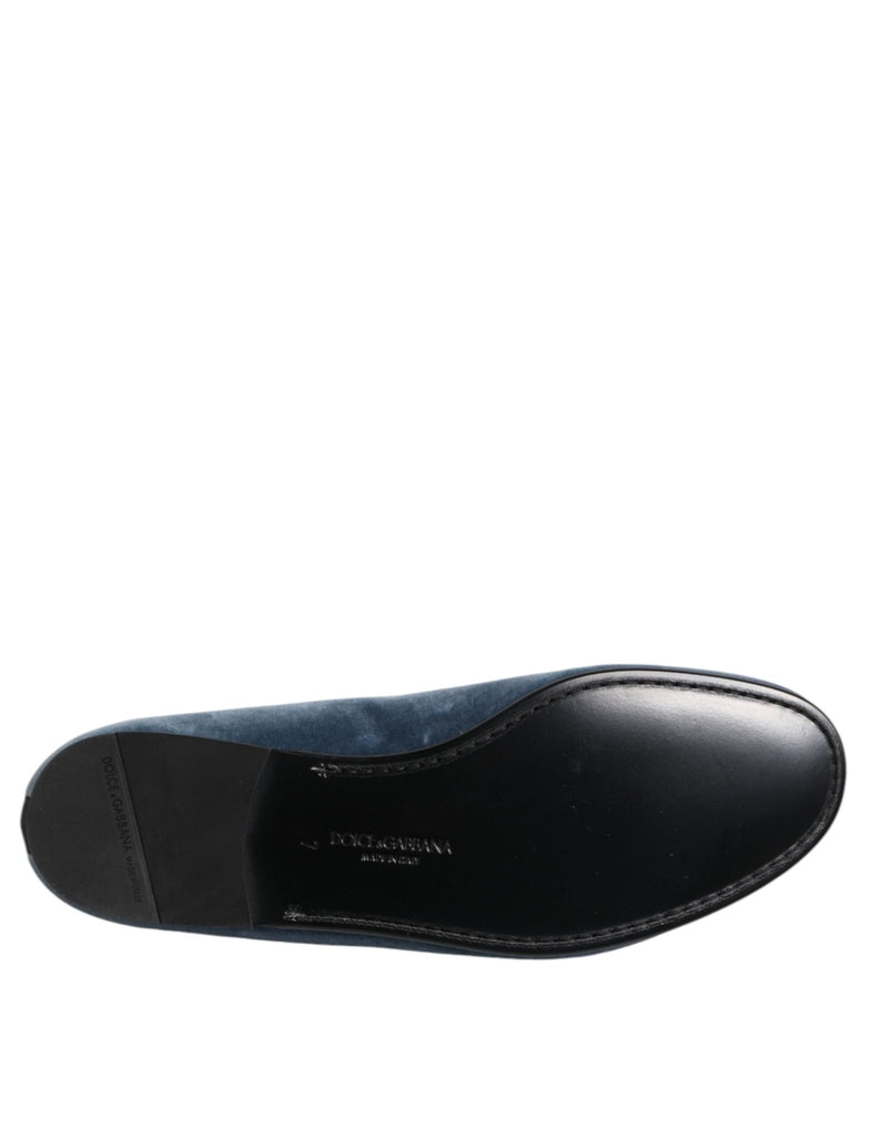 Dolce & Gabbana Blue Velvet DG Logo Loafers Formal Shoes - Beyzy Store - Dolce & Gabbana