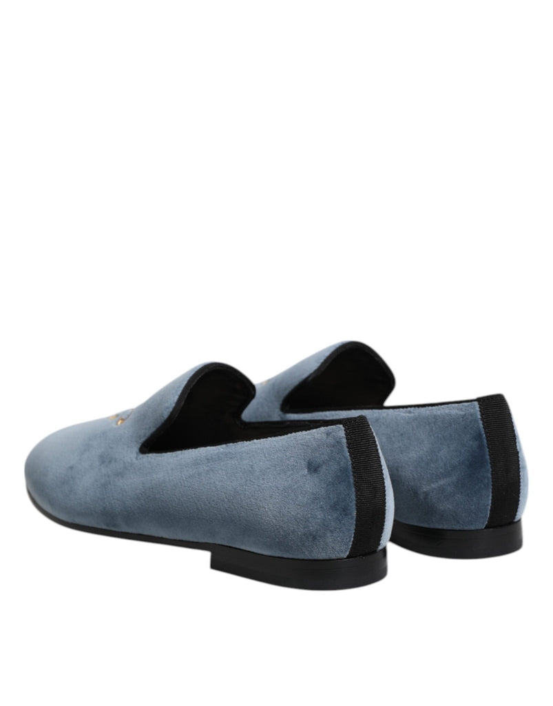Dolce & Gabbana Blue Velvet DG Logo Loafers Formal Shoes - Beyzy Store - Dolce & Gabbana