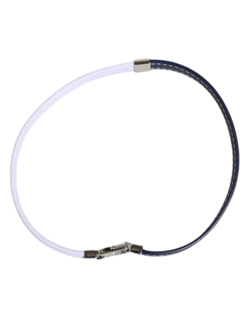 Dolce & Gabbana Blue White Leather Trimmed DG Engraved Silver Tone Clasp Bracelet - Beyzy Store - Dolce & Gabbana