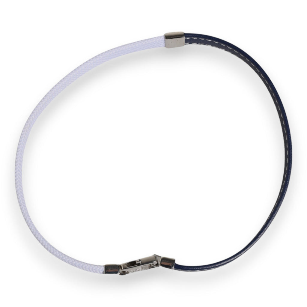 Dolce & Gabbana Blue White Leather Trimmed DG Engraved Silver Tone Clasp Bracelet - Beyzy Store - Dolce & Gabbana