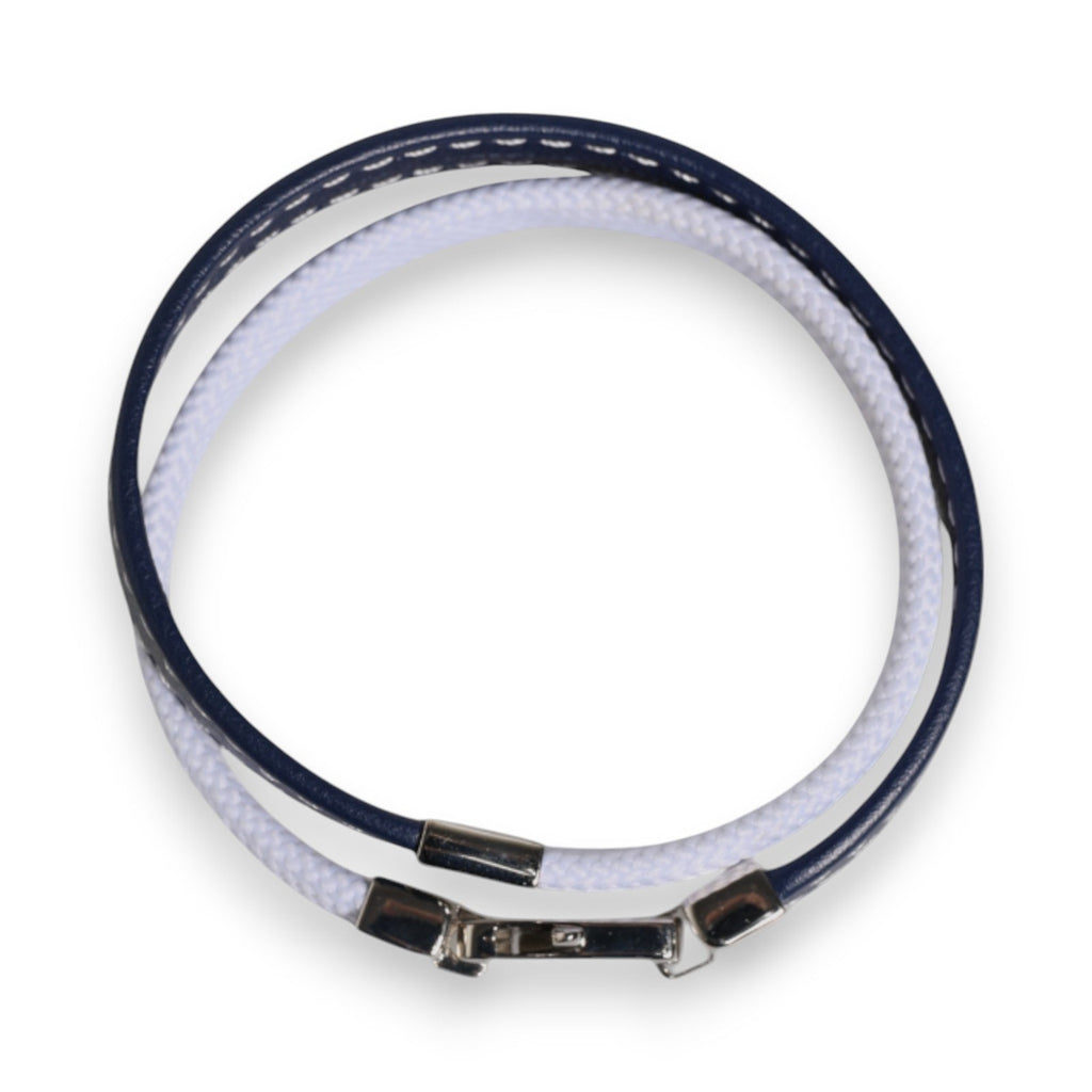 Dolce & Gabbana Blue White Leather Trimmed DG Engraved Silver Tone Clasp Bracelet - Beyzy Store - Dolce & Gabbana