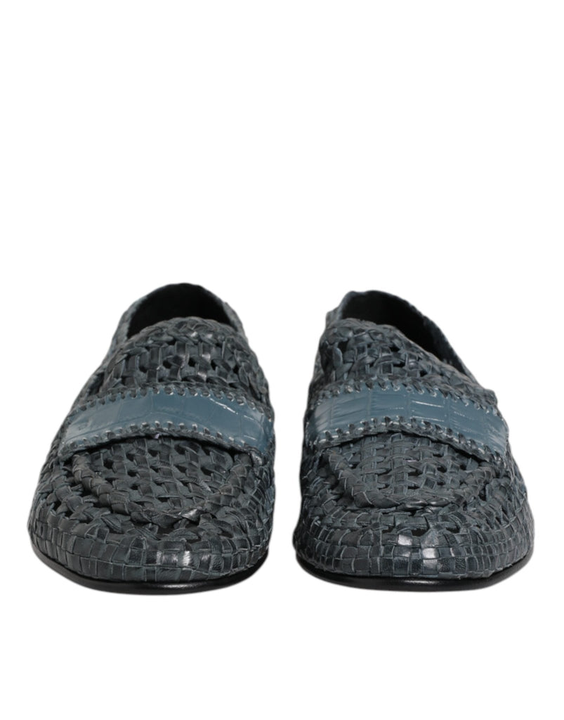 Dolce & Gabbana Blue Woven Raffia Slip On Loafers Shoes - Beyzy Store - Dolce & Gabbana