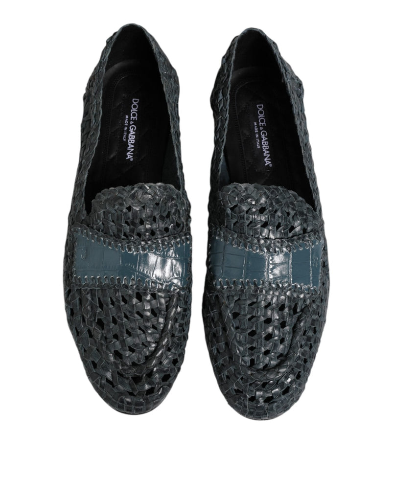 Dolce & Gabbana Blue Woven Raffia Slip On Loafers Shoes - Beyzy Store - Dolce & Gabbana