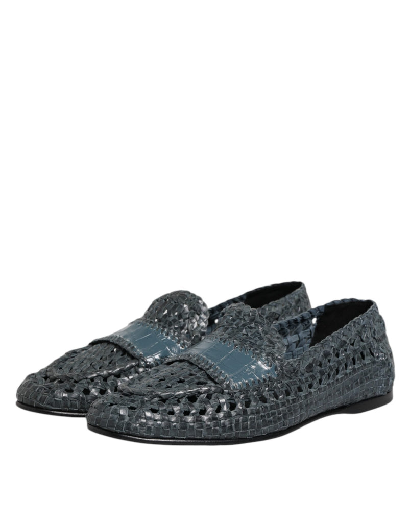 Dolce & Gabbana Blue Woven Raffia Slip On Loafers Shoes - Beyzy Store - Dolce & Gabbana