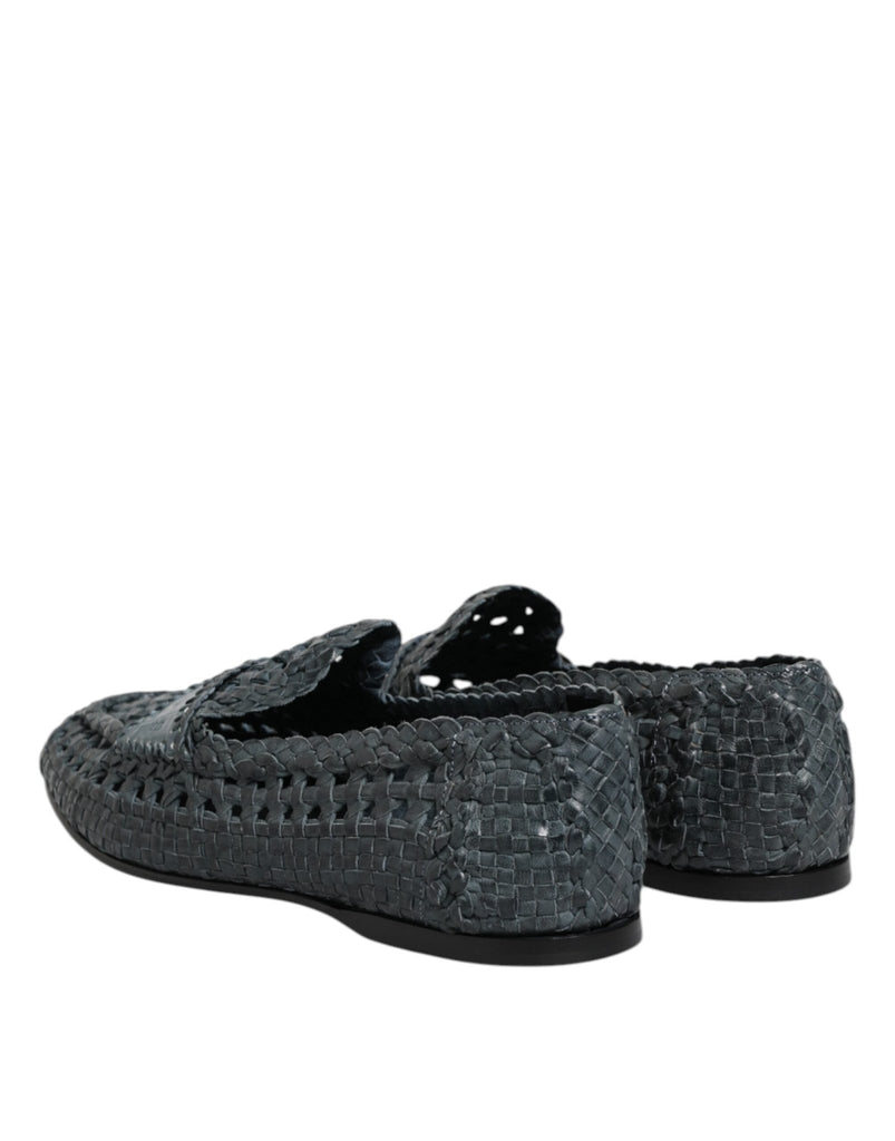 Dolce & Gabbana Blue Woven Raffia Slip On Loafers Shoes - Beyzy Store - Dolce & Gabbana
