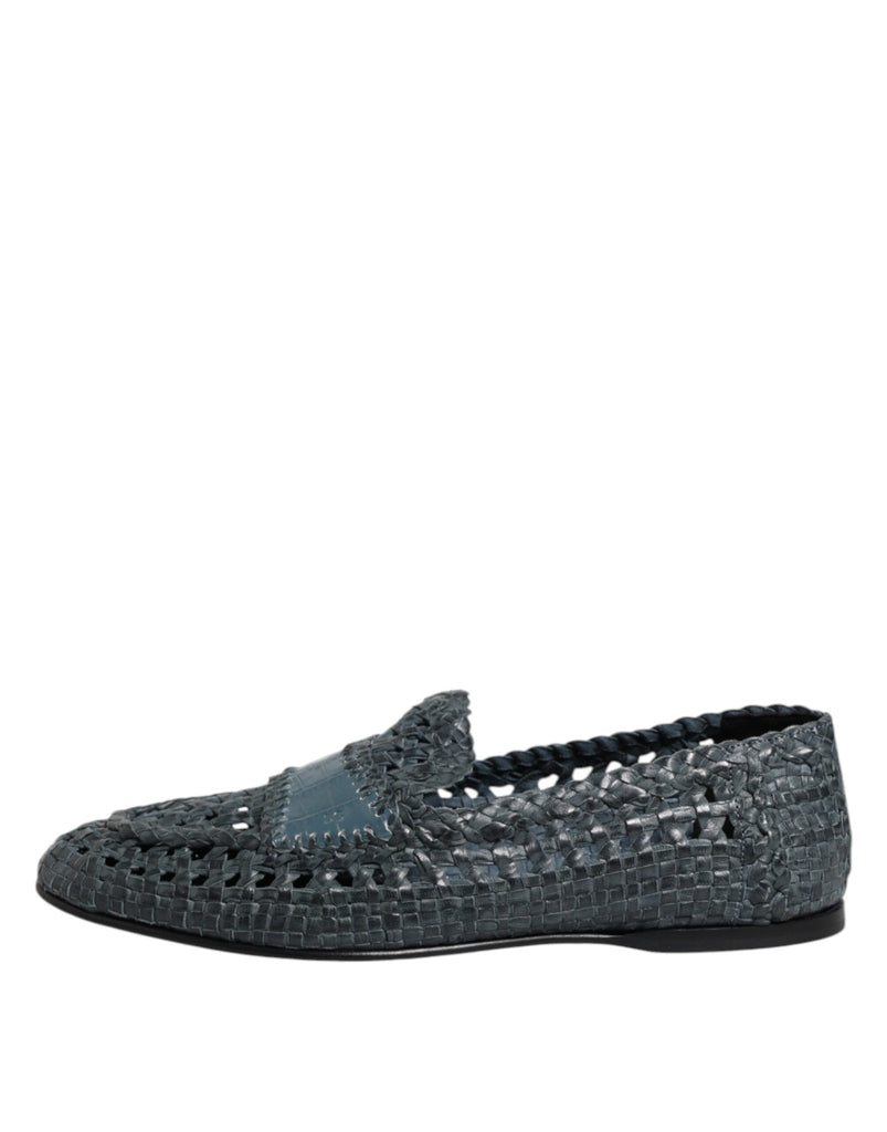 Dolce & Gabbana Blue Woven Raffia Slip On Loafers Shoes - Beyzy Store - Dolce & Gabbana