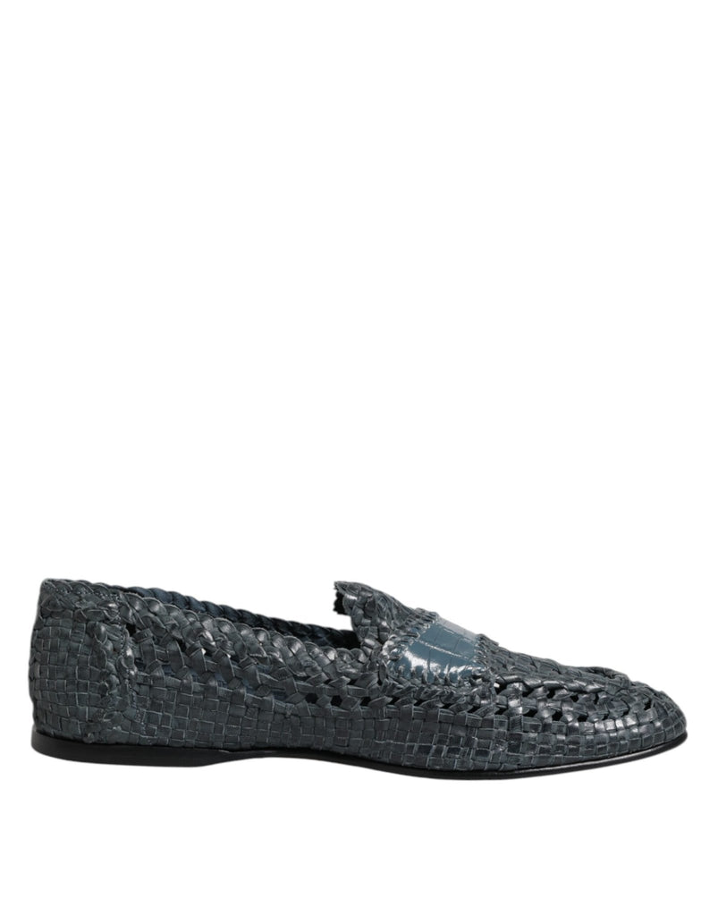 Dolce & Gabbana Blue Woven Raffia Slip On Loafers Shoes - Beyzy Store - Dolce & Gabbana