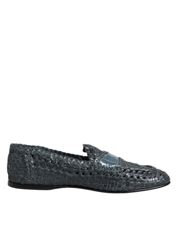 Dolce & Gabbana Blue Woven Raffia Slip On Loafers Shoes - Beyzy Store - Dolce & Gabbana