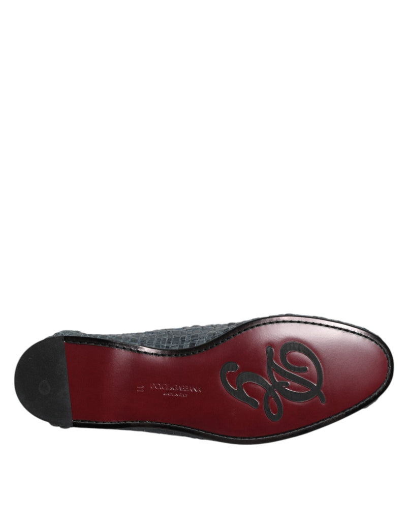 Dolce & Gabbana Blue Woven Raffia Slip On Loafers Shoes - Beyzy Store - Dolce & Gabbana