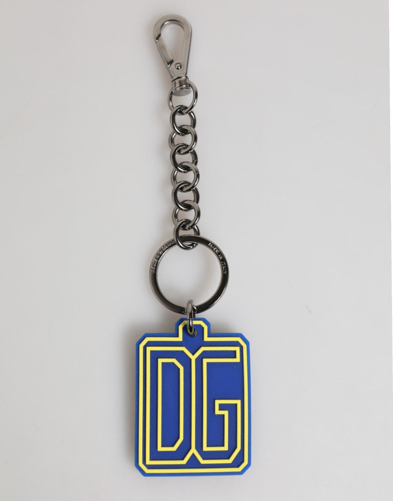 Dolce & Gabbana Blue Yellow DG Rubber Logo Silver Men Keychain Keyring - Beyzy Store - Dolce & Gabbana