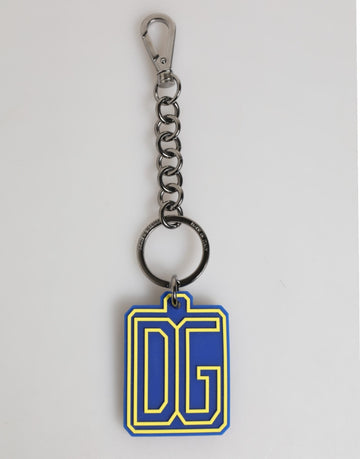 Dolce & Gabbana Blue Yellow DG Rubber Logo Silver Men Keychain Keyring - Beyzy Store - Dolce & Gabbana