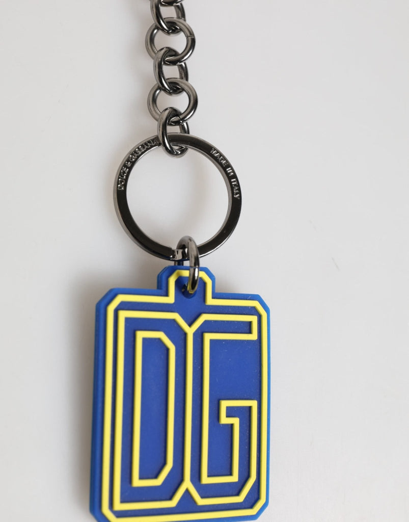Dolce & Gabbana Blue Yellow DG Rubber Logo Silver Men Keychain Keyring - Beyzy Store - Dolce & Gabbana