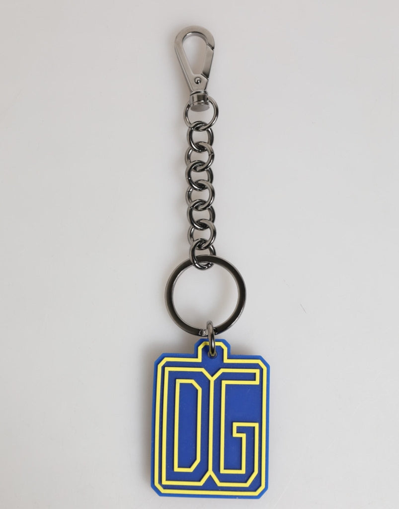 Dolce & Gabbana Blue Yellow DG Rubber Logo Silver Men Keychain Keyring - Beyzy Store - Dolce & Gabbana