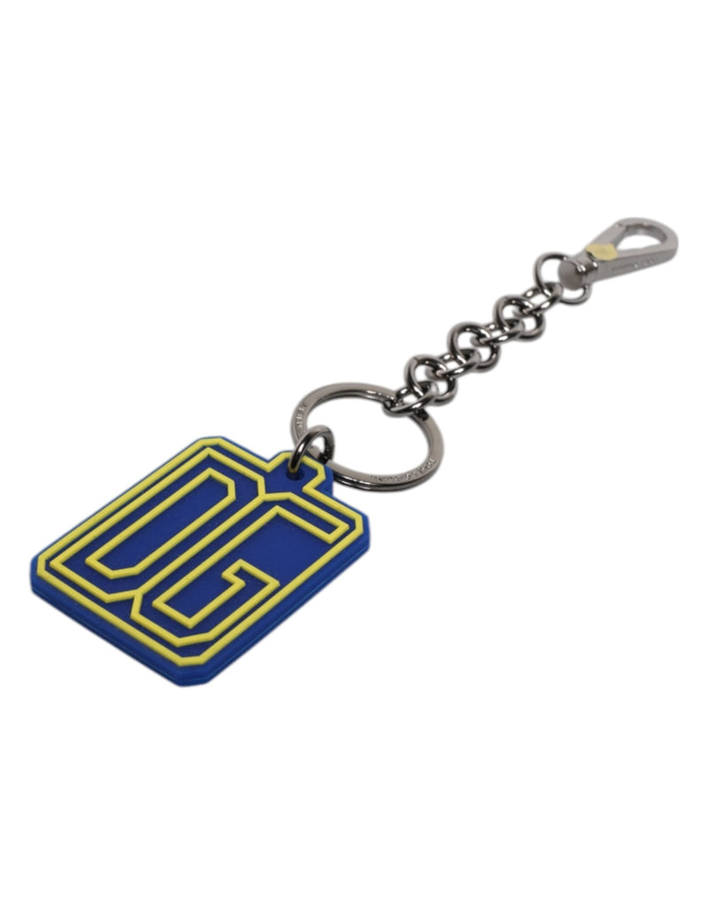 Dolce & Gabbana Blue Yellow DG Rubber Logo Silver Men's Keychain Keyring - Beyzy Store - Dolce & Gabbana