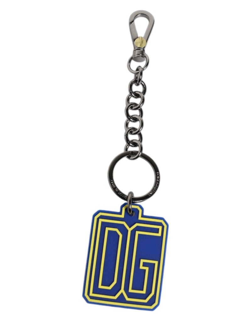 Dolce & Gabbana Blue Yellow DG Rubber Logo Silver Men's Keychain Keyring - Beyzy Store - Dolce & Gabbana