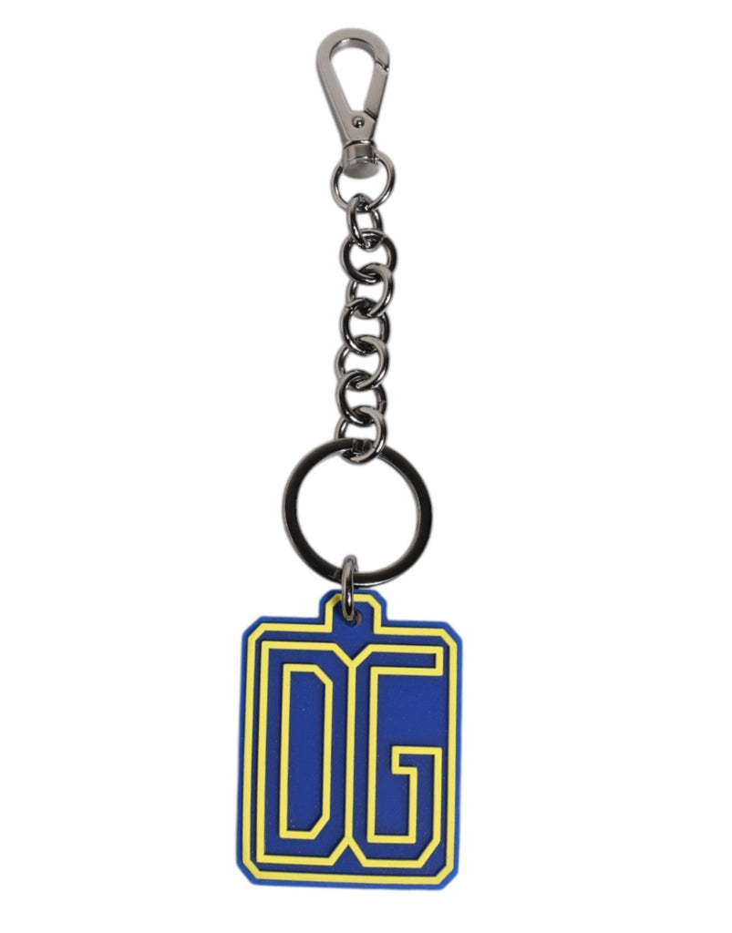 Dolce & Gabbana Blue Yellow DG Rubber Logo Silver Men's Keychain Keyring - Beyzy Store - Dolce & Gabbana