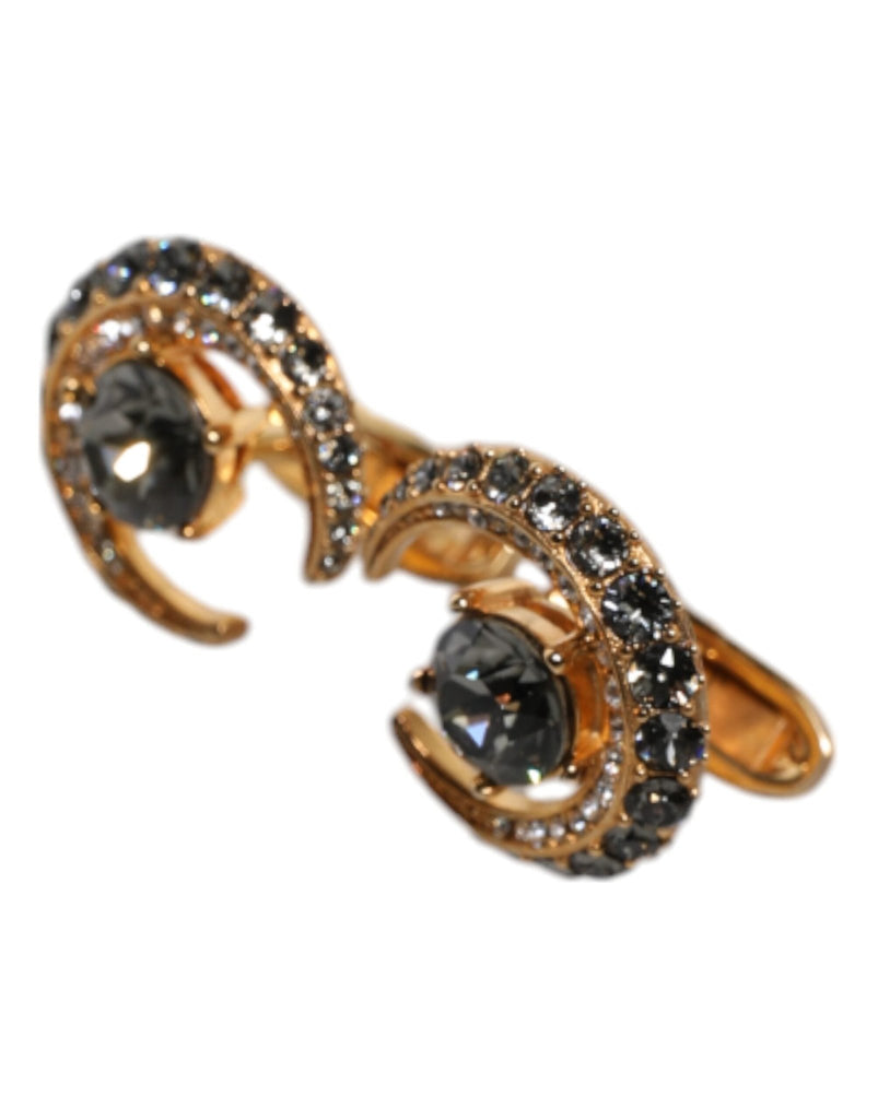 Dolce & Gabbana Brass Gold Black Crystal Luna Cufflink - Beyzy Store - Dolce & Gabbana