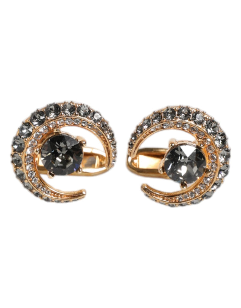 Dolce & Gabbana Brass Gold Black Crystal Luna Cufflink - Beyzy Store - Dolce & Gabbana