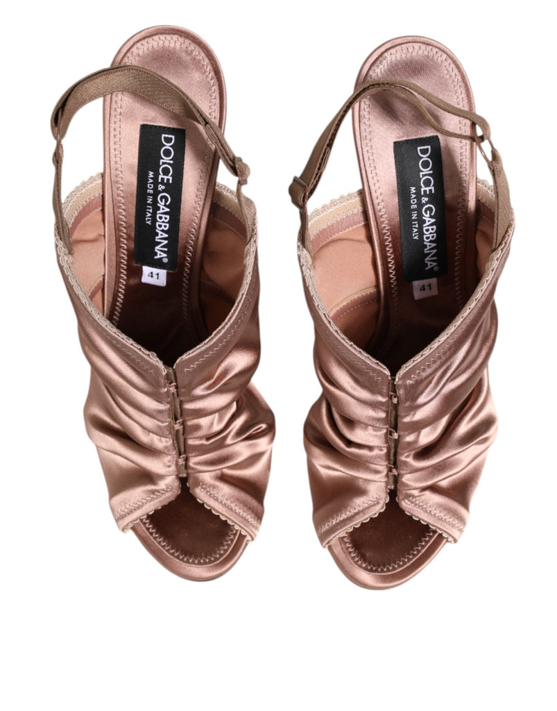 Dolce & Gabbana Bronze Satin Ruched Slingback Sandals Shoes - Beyzy Store - Dolce & Gabbana