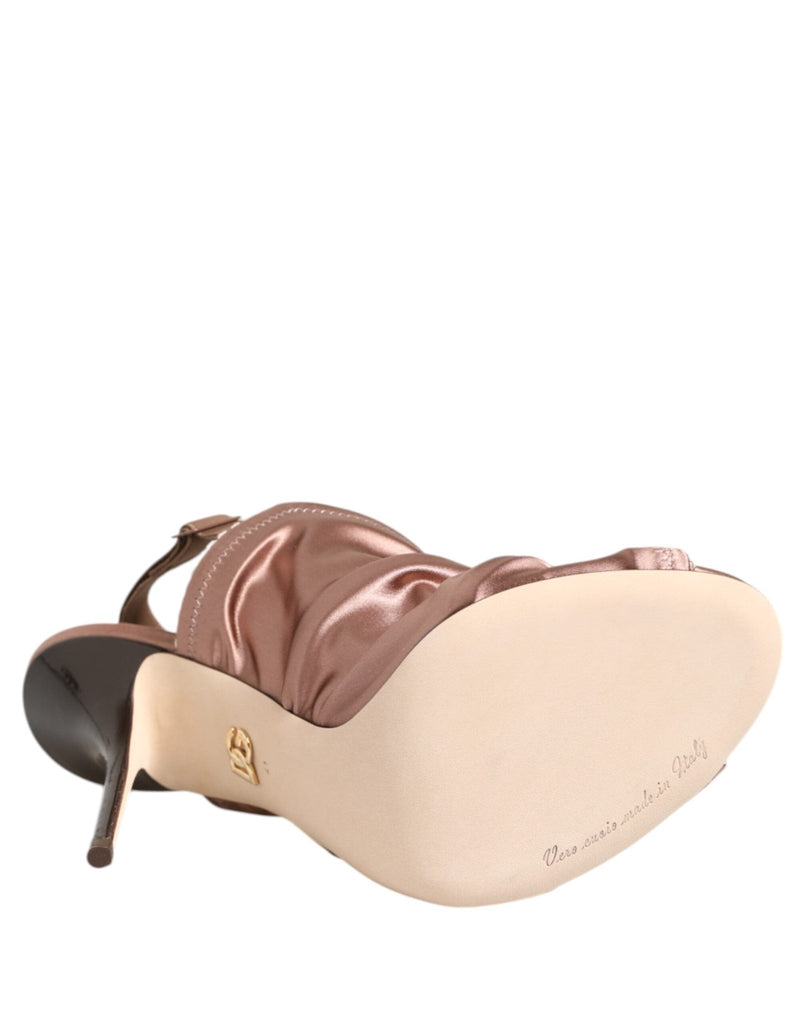 Dolce & Gabbana Bronze Satin Ruched Slingback Sandals Shoes - Beyzy Store - Dolce & Gabbana
