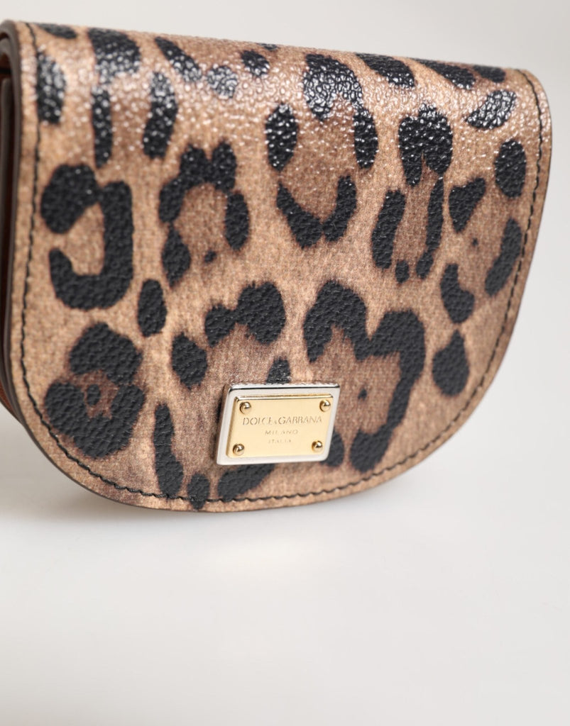 Dolce & Gabbana Brown Black Calf Leather Leopard Print Logo Plaque Wallet - Beyzy Store - Dolce & Gabbana
