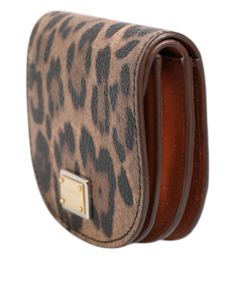 Dolce & Gabbana Brown Black Calf Leather Leopard Print Logo Plaque Wallet - Beyzy Store - Dolce & Gabbana