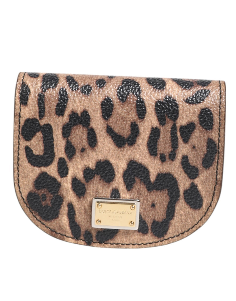 Dolce & Gabbana Brown Black Calf Leather Leopard Print Logo Plaque Wallet - Beyzy Store - Dolce & Gabbana