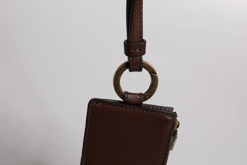 Dolce & Gabbana Brown Calf Leather Lanyard Logo Card Holder Wallet - Beyzy Store - Dolce & Gabbana