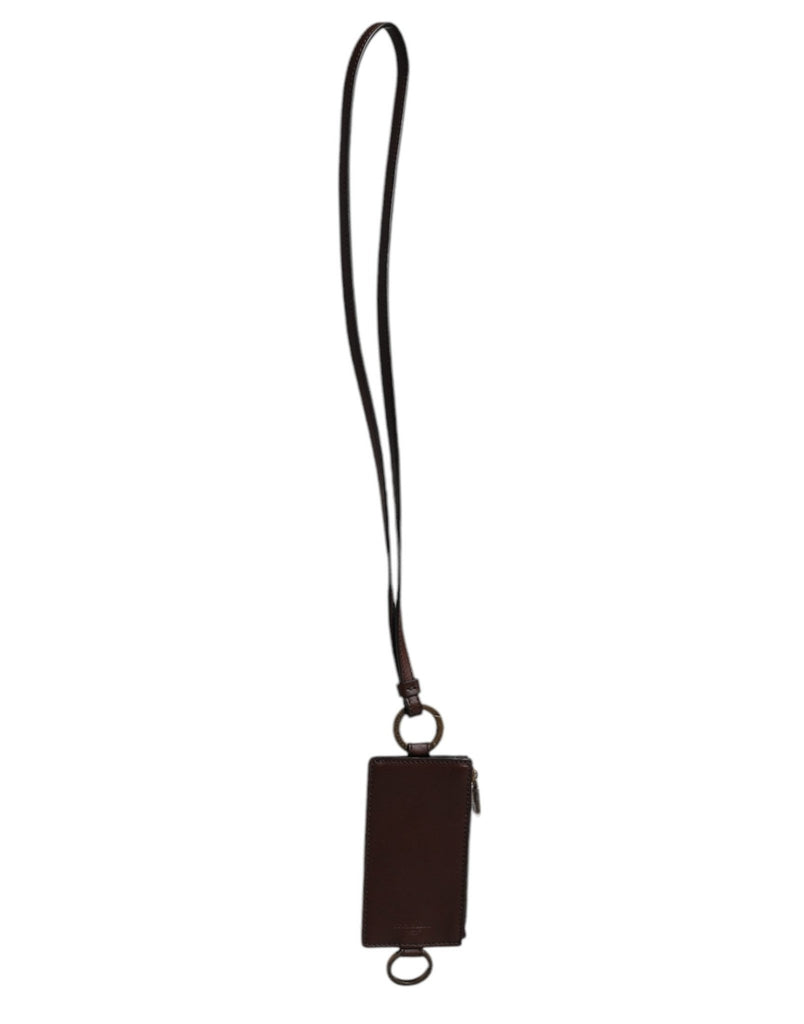Dolce & Gabbana Brown Calf Leather Lanyard Logo Card Holder Wallet - Beyzy Store - Dolce & Gabbana