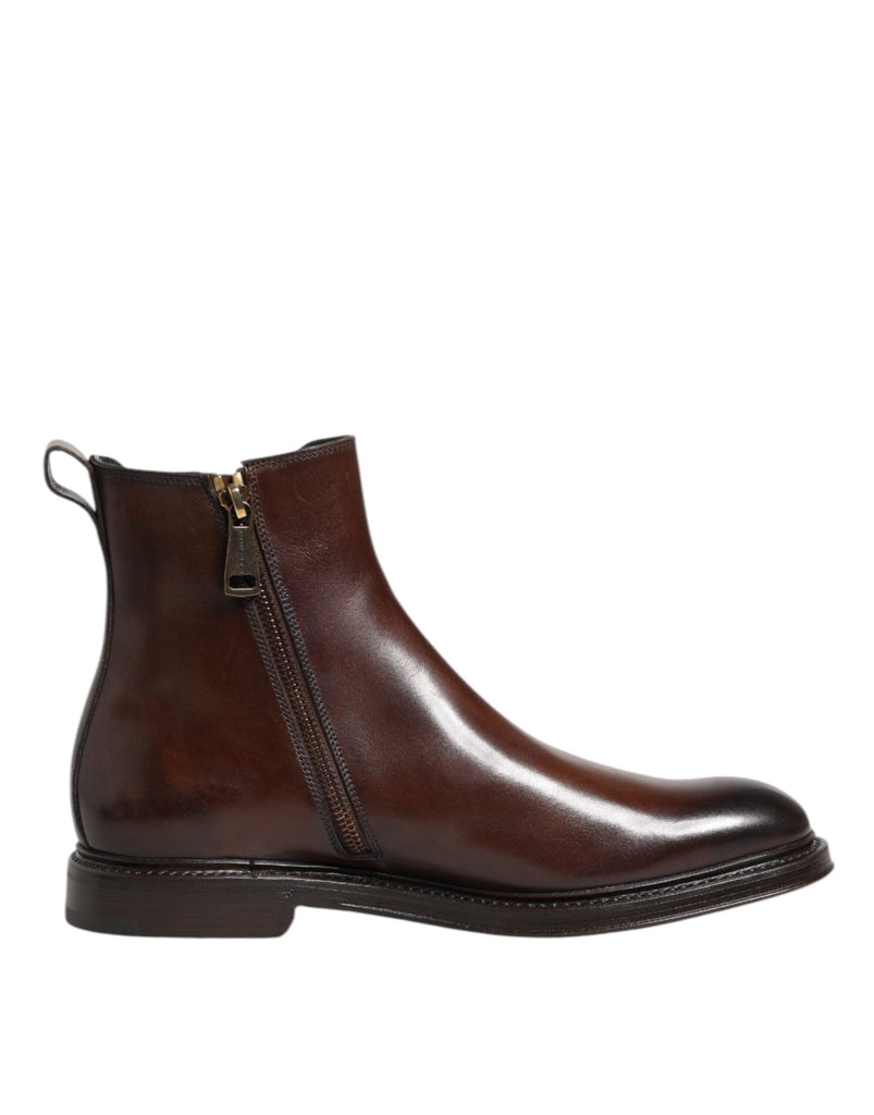 Dolce & Gabbana Brown Chelsea Leather Mid Calf Boots Shoes - Beyzy Store - Dolce & Gabbana