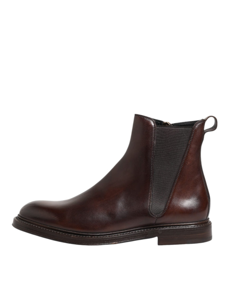 Dolce & Gabbana Brown Chelsea Leather Mid Calf Boots Shoes - Beyzy Store - Dolce & Gabbana