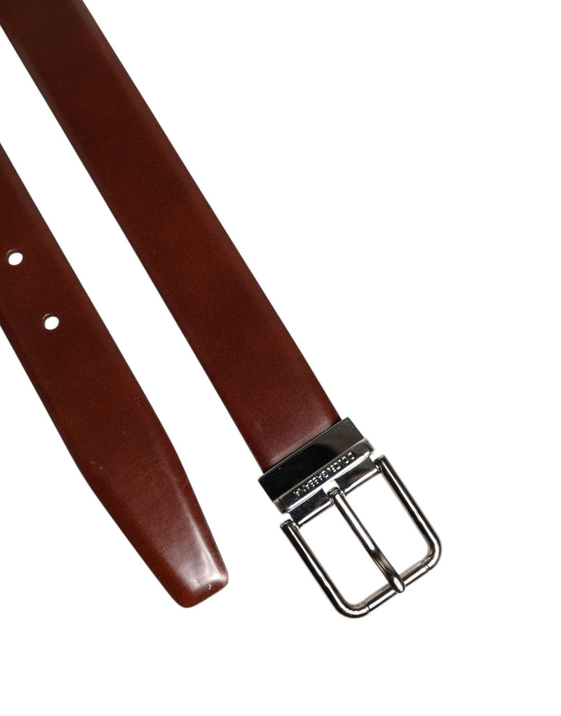 Dolce & Gabbana Brown Classic Calf Leather Silver Buckle Belt - Beyzy Store - Dolce & Gabbana
