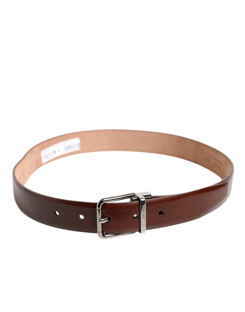 Dolce & Gabbana Brown Classic Calf Leather Silver Buckle Belt - Beyzy Store - Dolce & Gabbana