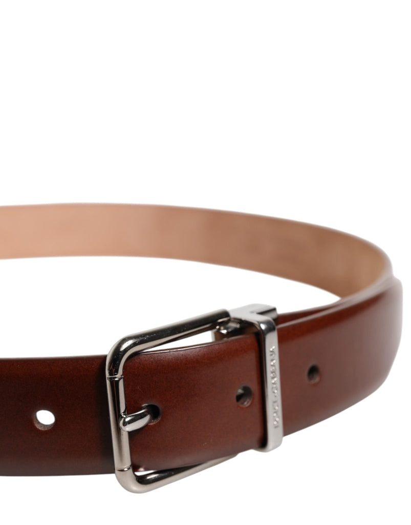 Dolce & Gabbana Brown Classic Calf Leather Silver Buckle Belt - Beyzy Store - Dolce & Gabbana