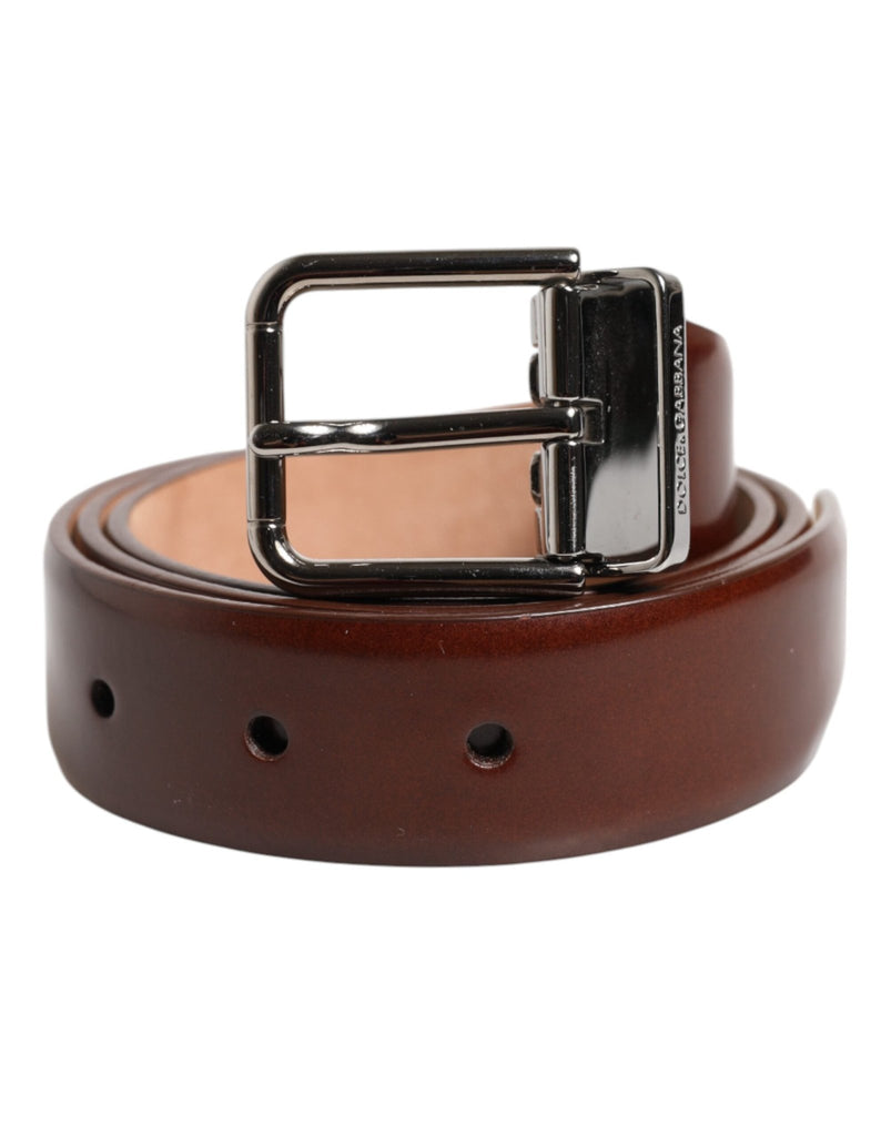 Dolce & Gabbana Brown Classic Calf Leather Silver Buckle Belt - Beyzy Store - Dolce & Gabbana