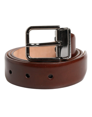 Dolce & Gabbana Brown Classic Calf Leather Silver Buckle Belt - Beyzy Store - Dolce & Gabbana