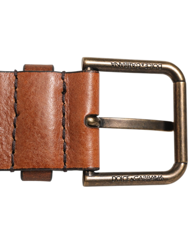 Dolce & Gabbana Brown Classic Gold Metal Logo Buckle Men Belt - Beyzy Store - Dolce & Gabbana