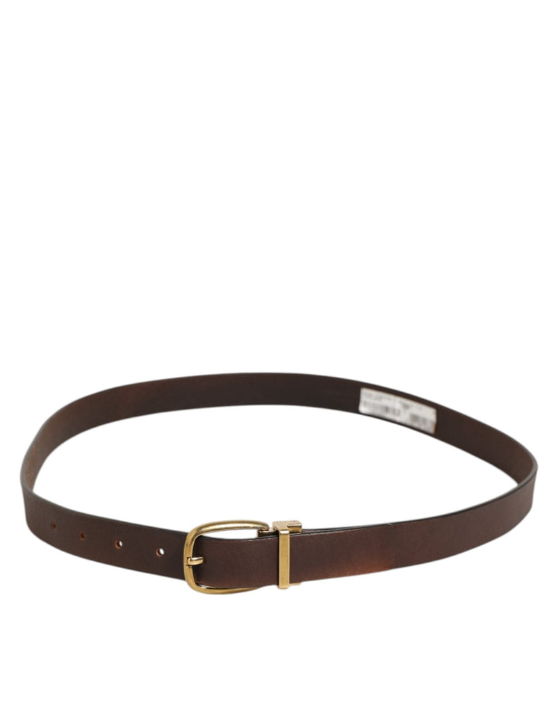 Dolce & Gabbana Brown Classic Gold Metal Logo Buckle Men Belt - Beyzy Store - Dolce & Gabbana