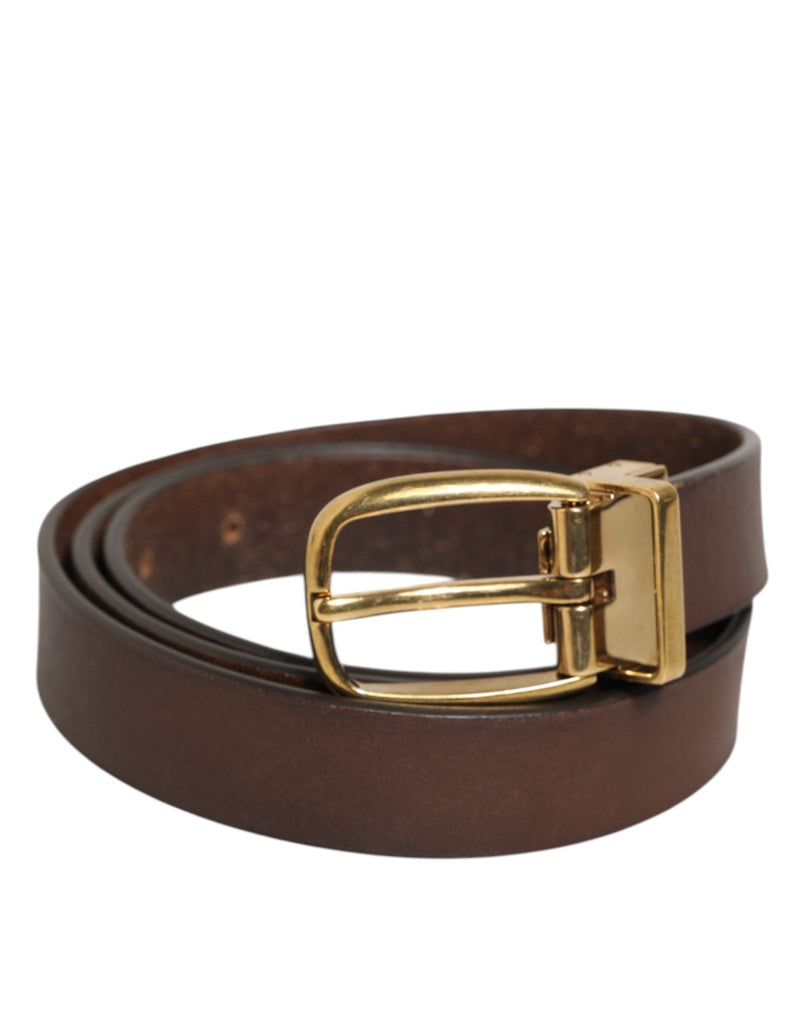 Dolce & Gabbana Brown Classic Gold Metal Logo Buckle Men Belt - Beyzy Store - Dolce & Gabbana