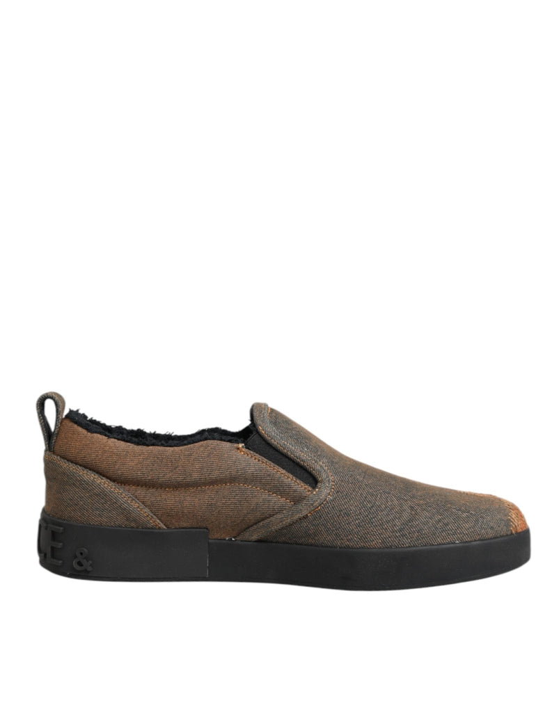 Dolce & Gabbana Brown Cotton Low Top Slip On Sneakers Shoes - Beyzy Store - Dolce & Gabbana