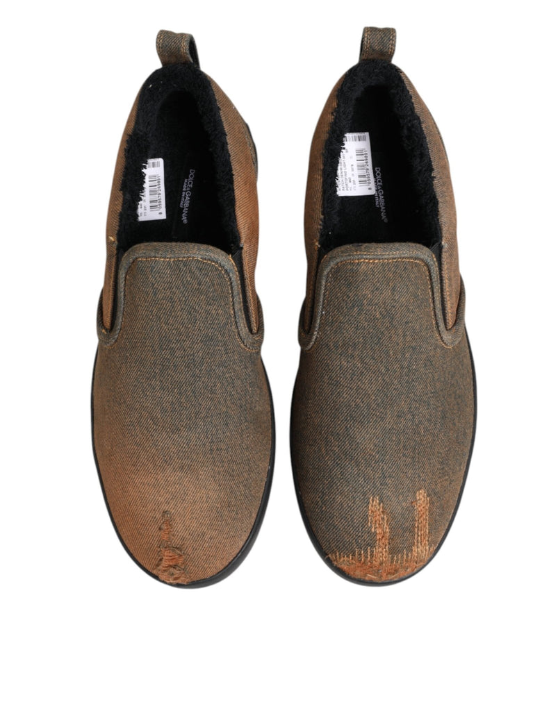 Dolce & Gabbana Brown Cotton Low Top Slip On Sneakers Shoes - Beyzy Store - Dolce & Gabbana