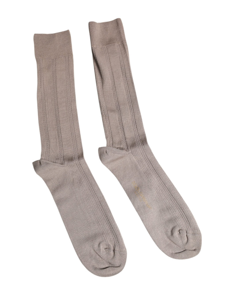 Dolce & Gabbana Brown Cotton Stretch Logo Over Calf Socks - Beyzy Store - Dolce & Gabbana