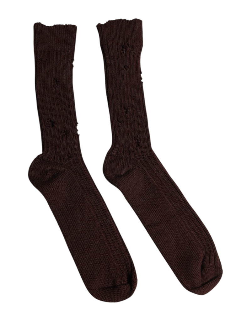 Dolce & Gabbana Brown Cotton Stretch Over The Calf Socks - Beyzy Store - Dolce & Gabbana